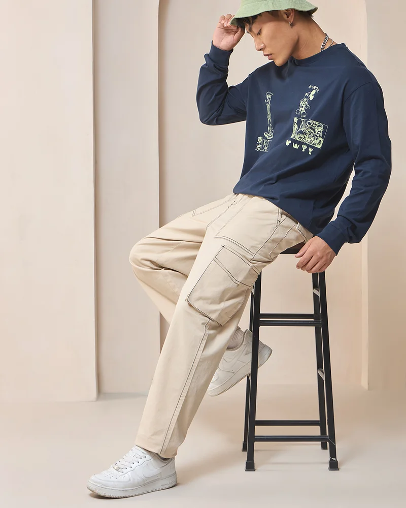 Men's Beige Straight Fit Cargo Pants